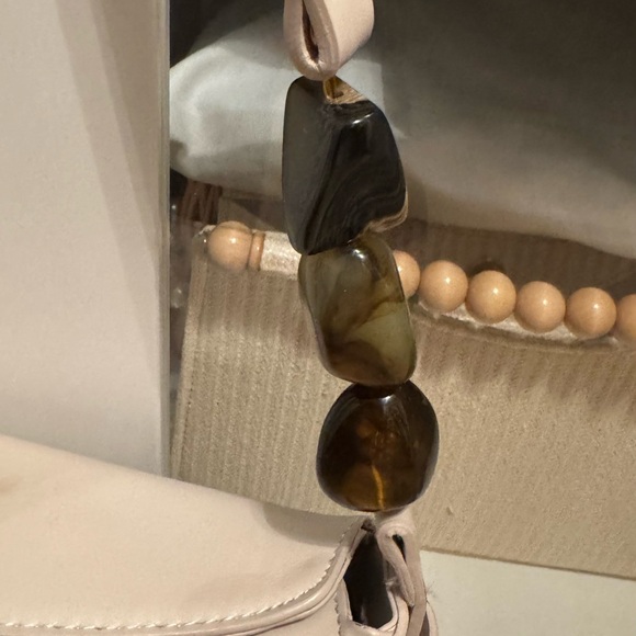 Zara Beaded Beige Asymmetrical Magnetic Flap Bag - Picture 3 of 6